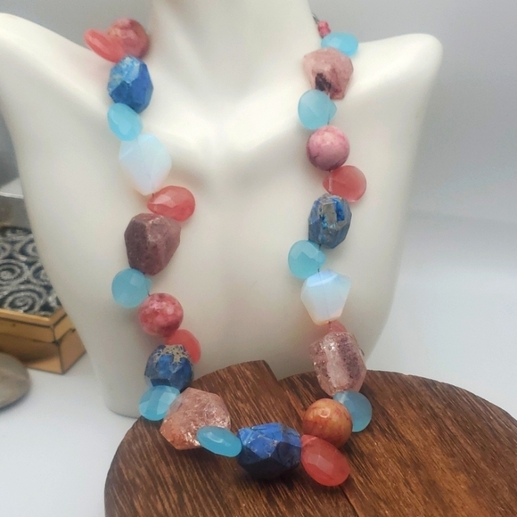 N3032 colorful gemstone authentic natural stone sterling clasp breathtaking luxe - Picture 1 of 5